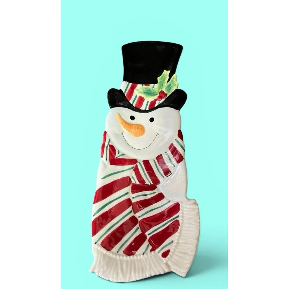 Fitz & Floyd Snack Therapy Snowman Candy Canape Serving Plate Bowl Christmas Fun